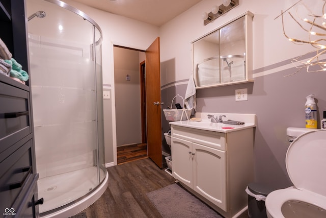 2501 Mitten Rd, Bowling Green, IN 47833 - bathroom with wood finished floors, vanity, and a shower stall