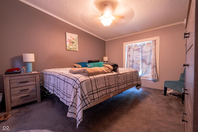 2501 Mitten Rd, Bowling Green, IN 47833 - carpeted bedroom with vaulted ceiling, crown molding, and a textured ceiling