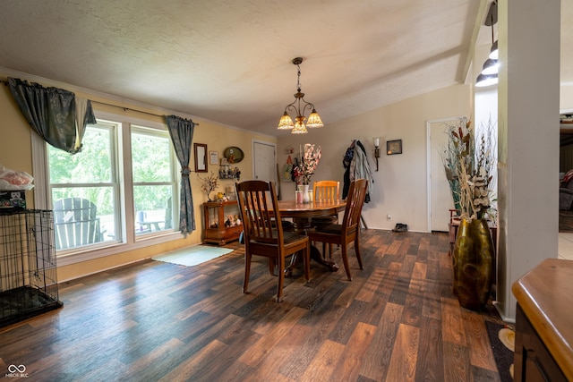 2501 Mitten Rd, Bowling Green, IN 47833 - dining area featuring dark wood-type flooring, a chandelier, and ornamental molding