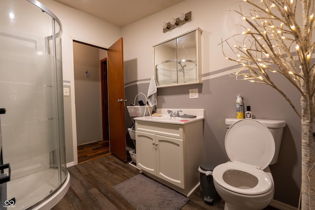 2501 Mitten Rd, Bowling Green, IN 47833 - full bath featuring vanity, wood finished floors, a stall shower, and a chandelier