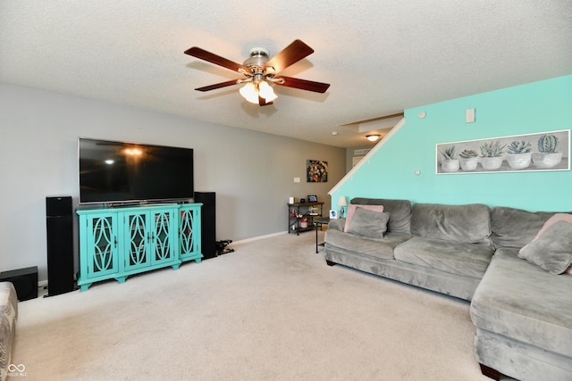 2016 Morning Light Ln, Greenwood, IN 46143 - living area with ceiling fan, carpet, and a textured ceiling