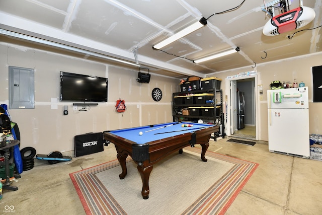 2016 Morning Light Ln, Greenwood, IN 46143 - game room with electric panel, concrete flooring, a garage, and billiards table