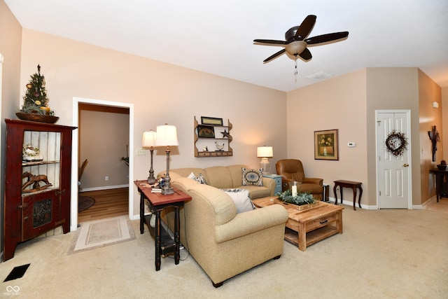 1603 Oakmere Way, Greenwood, IN 46142 - carpeted living area with ceiling fan and baseboards