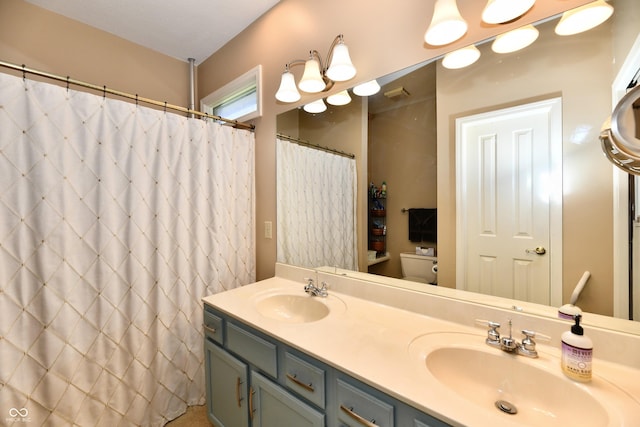 1603 Oakmere Way, Greenwood, IN 46142 - bathroom with double vanity and a shower with curtain