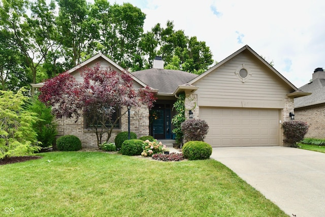1603 Oakmere Way, Greenwood, IN 46142 - ranch-style home featuring a front yard, brick siding, driveway, and a chimney