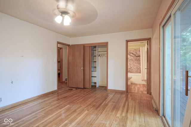 4720 Kessler View Dr, Indianapolis, IN 46220 - unfurnished bedroom with light wood-type flooring, a closet, a ceiling fan, and ensuite bathroom