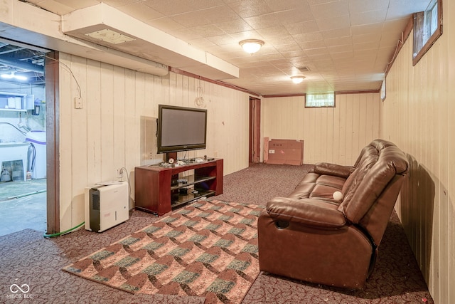 4720 Kessler View Dr, Indianapolis, IN 46220 - carpeted living room featuring wooden walls