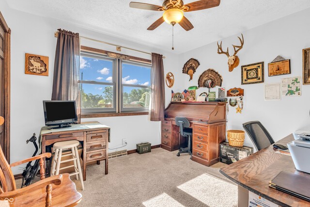 2571 Stonybrook Ln, Franklin, IN 46131 - carpeted office space with a textured ceiling and ceiling fan