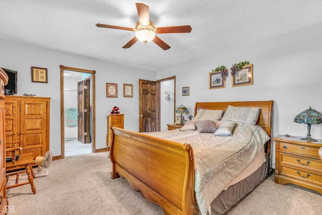 2571 Stonybrook Ln, Franklin, IN 46131 - bedroom featuring light carpet, a ceiling fan, and a textured ceiling