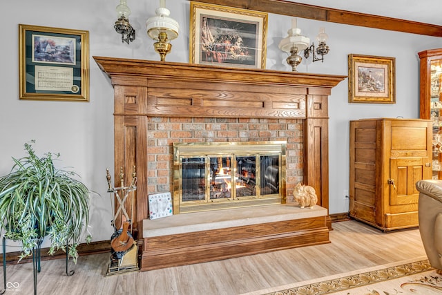 2571 Stonybrook Ln, Franklin, IN 46131 - detailed view of wood finished floors and a brick fireplace