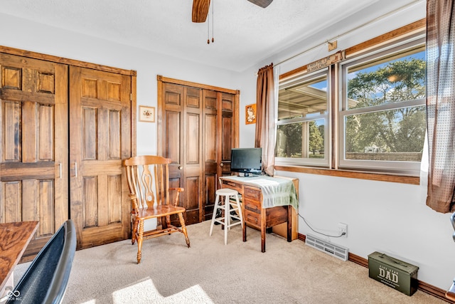 2571 Stonybrook Ln, Franklin, IN 46131 - home office featuring carpet, ceiling fan, and a textured ceiling