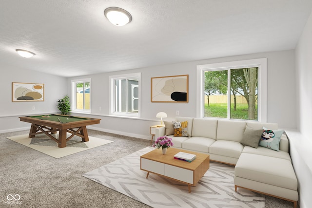 135 S Dr, Anderson, IN 46013 - recreation room featuring pool table, light carpet, and a textured ceiling