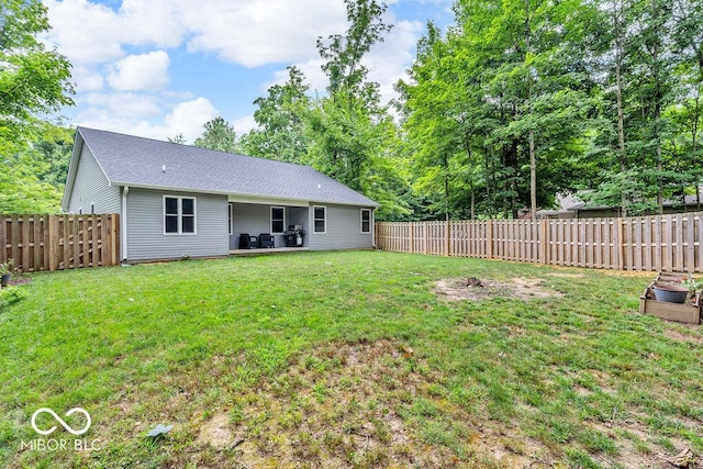 354 Mill Spgs, Fillmore, IN 46128 - rear view of property with a fenced backyard, a patio area, and roof with shingles