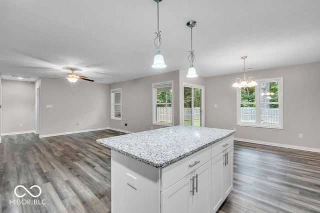 354 Mill Spgs, Fillmore, IN 46128 - kitchen featuring dark wood finished floors, a kitchen island, and ceiling fan