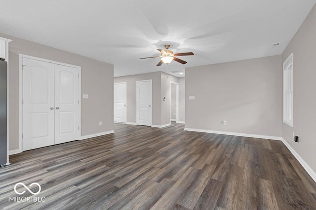 354 Mill Spgs, Fillmore, IN 46128 - unfurnished living room featuring a ceiling fan and dark wood-style flooring