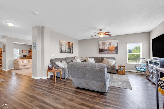 1397 Greenbriar Way, Franklin, IN 46131 - living room with dark wood-style floors and ceiling fan