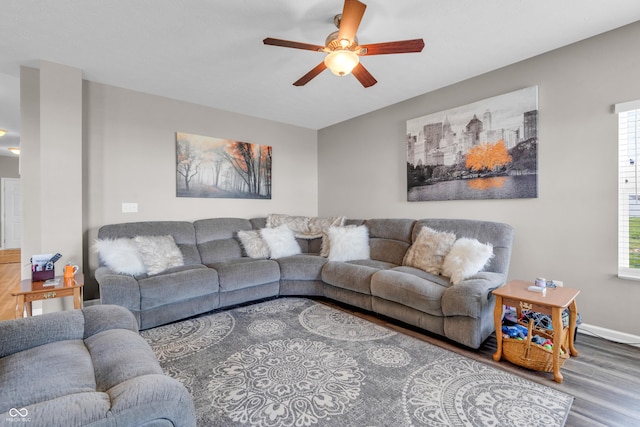 1397 Greenbriar Way, Franklin, IN 46131 - living room featuring wood finished floors and ceiling fan