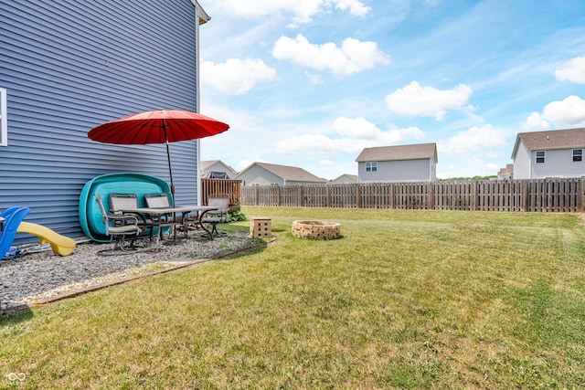 1397 Greenbriar Way, Franklin, IN 46131 - fenced backyard featuring a fire pit