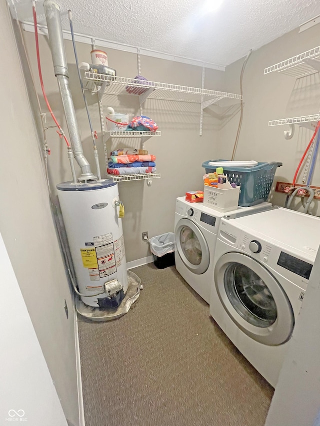 1446 W State Highway 46, Spencer, IN 47460 - laundry area with water heater, washing machine and dryer, and a textured ceiling