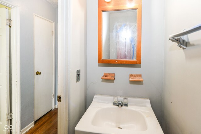 4218 N Irvington Ave, Indianapolis, IN 46226 - bathroom featuring a sink and wood finished floors