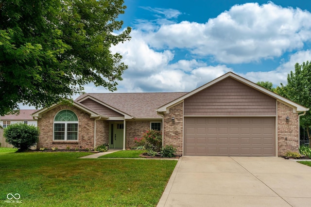 48 Lasalle Ct, Whiteland, IN 46184 - ranch-style house featuring an attached garage, driveway, a front yard, and brick siding