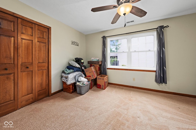 48 Lasalle Ct, Whiteland, IN 46184 - bedroom featuring light carpet and a ceiling fan