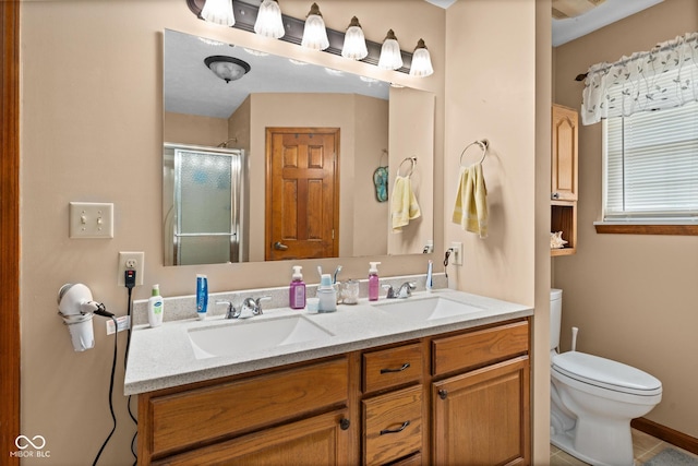 48 Lasalle Ct, Whiteland, IN 46184 - bathroom featuring double vanity, a stall shower, and tile patterned flooring
