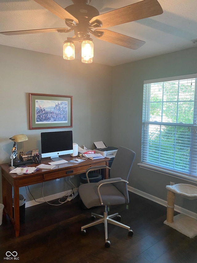 1675 Leisure Way, Greenfield, IN 46140 - office area featuring a ceiling fan and wood finished floors