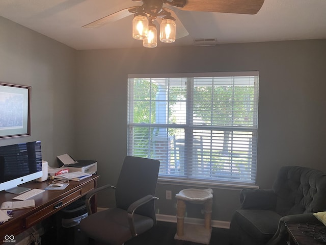 1675 Leisure Way, Greenfield, IN 46140 - office with a ceiling fan and baseboards