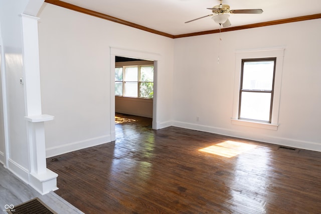 602 Valley Dr, Crawfordsville, IN 47933 - unfurnished room with ornamental molding, wood finished floors, and ceiling fan