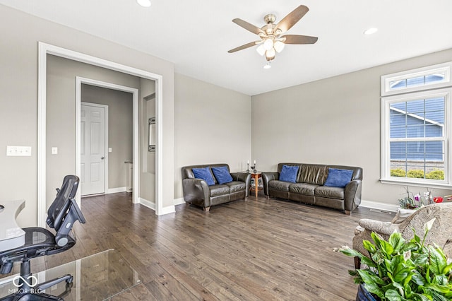 14293 Dufton Ct, Carmel, IN 46074 - office area featuring hardwood / wood-style floors, a ceiling fan, plenty of natural light, and recessed lighting