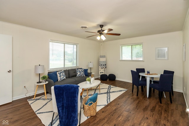 5702 E 17th St, Indianapolis, IN 46218 - living area featuring ceiling fan and wood finished floors