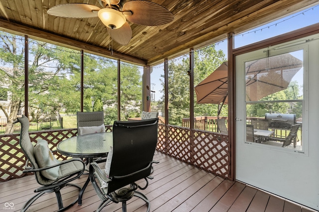 2847 Macintosh, Columbus, IN 47201 - sunroom featuring ceiling fan, outdoor dining area, and view of wooded area