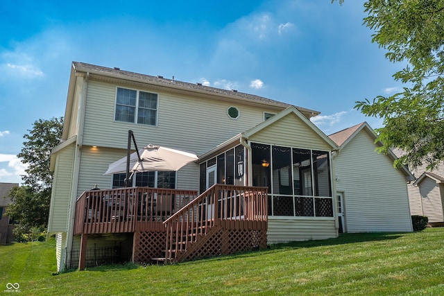 2847 Macintosh, Columbus, IN 47201 - back of house with a sunroom, a lawn, and a wooden deck