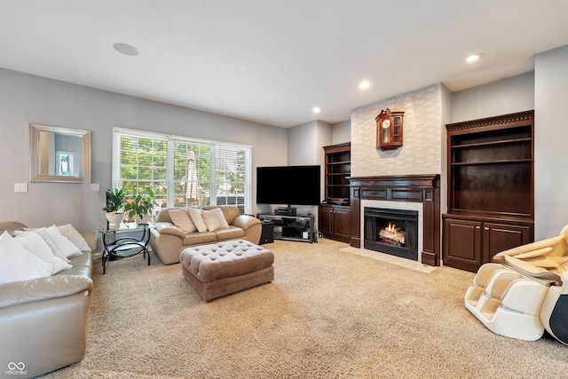 2847 Macintosh, Columbus, IN 47201 - carpeted living room featuring a fireplace with flush hearth and recessed lighting