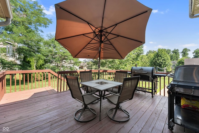 2847 Macintosh, Columbus, IN 47201 - wooden deck featuring outdoor dining space, a grill, and a yard