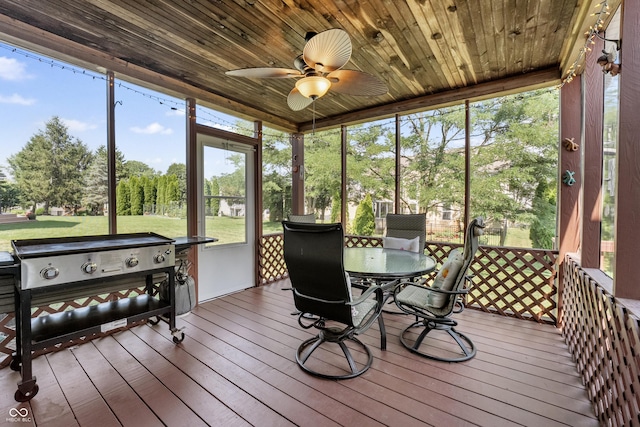 2847 Macintosh, Columbus, IN 47201 - sunroom featuring a ceiling fan, outdoor dining area, and view of scattered trees