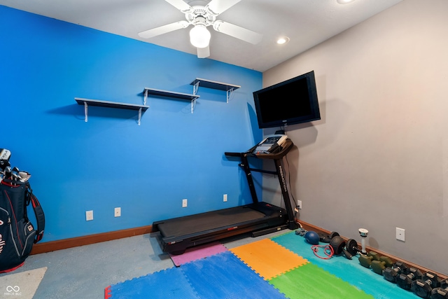 2847 Macintosh, Columbus, IN 47201 - workout room featuring a ceiling fan and recessed lighting