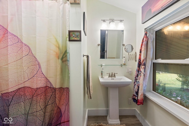 7437 Center Lake Rd, Nineveh, IN 46164 - full bath with lofted ceiling and wood finished floors