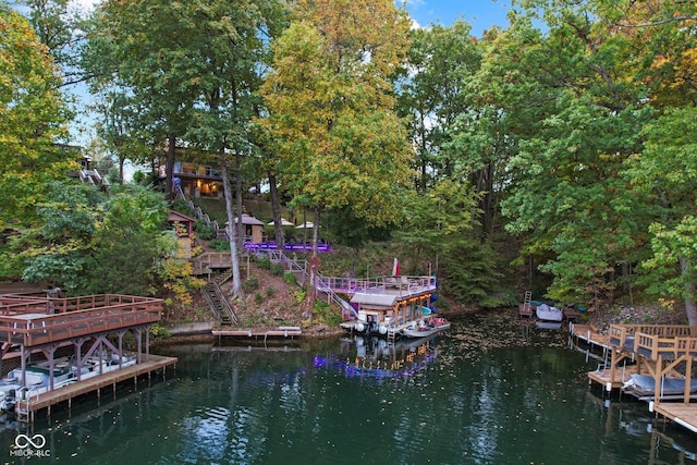 7437 Center Lake Rd, Nineveh, IN 46164 - dock featuring a water view and stairs