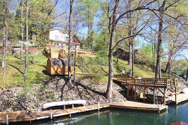 7437 Center Lake Rd, Nineveh, IN 46164 - dock area featuring stairway and a deck with water view