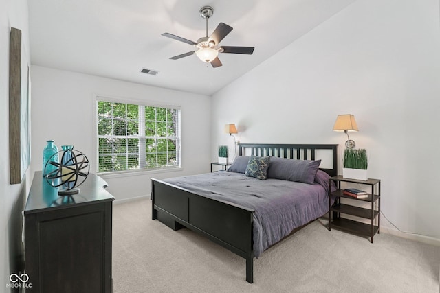 10792 Sawgrass Dr, Fishers, IN 46037 - bedroom featuring light carpet, lofted ceiling, and ceiling fan