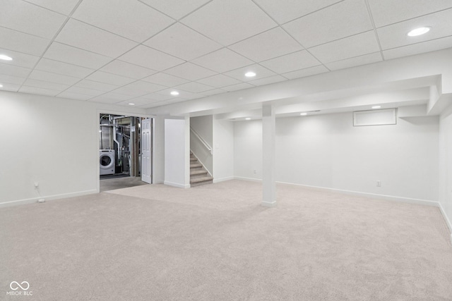 10792 Sawgrass Dr, Fishers, IN 46037 - finished basement with washer / dryer, recessed lighting, carpet, stairway, and a paneled ceiling