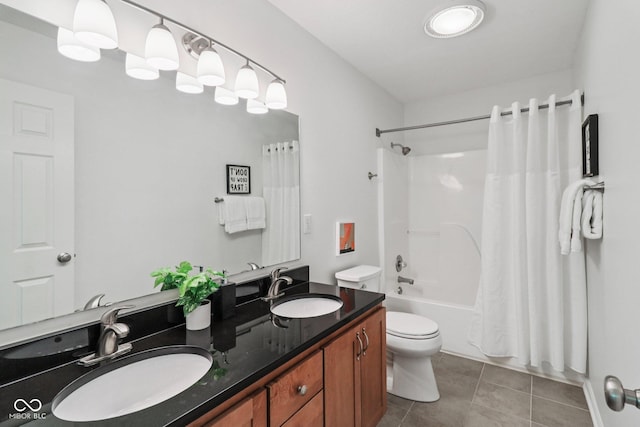 10792 Sawgrass Dr, Fishers, IN 46037 - bathroom with double vanity, shower / bath combo with shower curtain, and tile patterned flooring