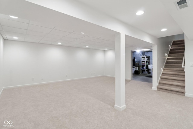 10792 Sawgrass Dr, Fishers, IN 46037 - finished below grade area featuring light carpet, stairway, and recessed lighting