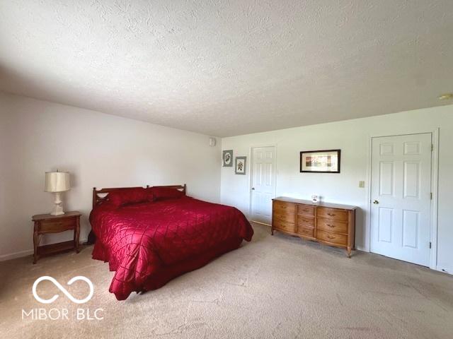 1042 W Oak Hill Xing, Crawfordsville, IN 47933 - bedroom featuring a textured ceiling and light carpet
