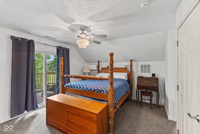 2232 N Park Ave, Indianapolis, IN 46205 - carpeted bedroom featuring access to outside, lofted ceiling, a ceiling fan, and a textured ceiling
