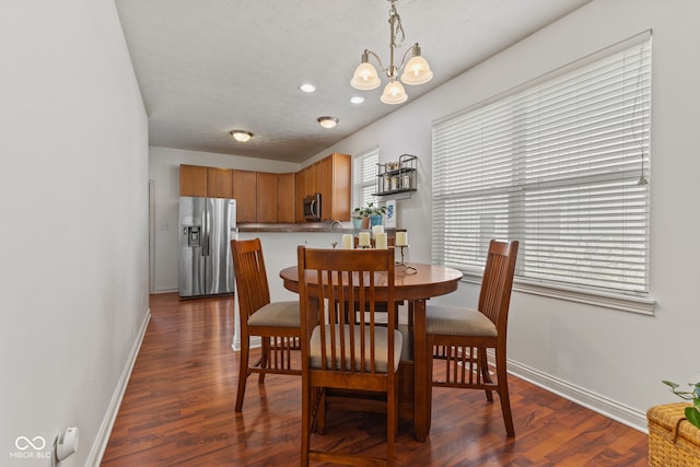 2232 N Park Ave, Indianapolis, IN 46205 - dining space with a chandelier, dark wood-style flooring, and recessed lighting