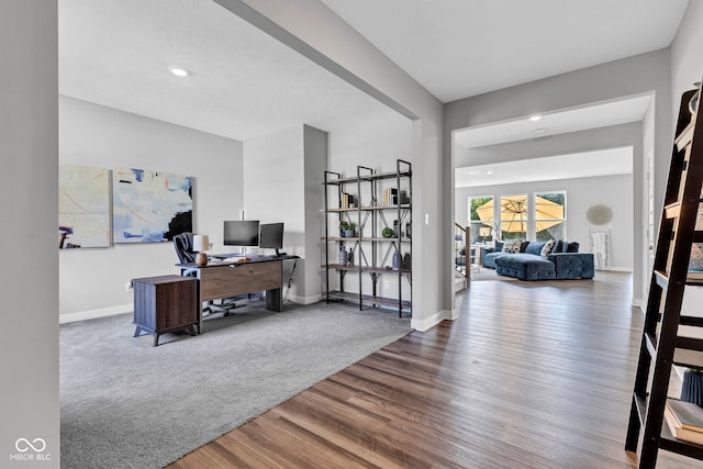 9978 Trafford Ct, Mccordsville, IN 46055 - office area featuring wood finished floors and recessed lighting