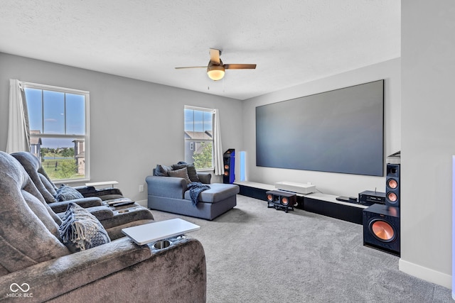 9978 Trafford Ct, Mccordsville, IN 46055 - living area featuring carpet floors, a ceiling fan, and a textured ceiling